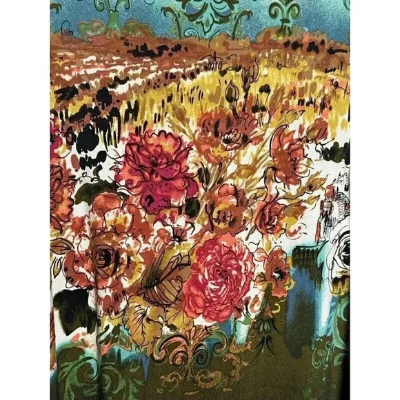 Investments Top Blouse SZ XL Multicolored Print Stretch 3/4 Sleeves - Picture 5 of 12